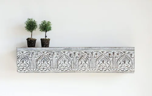 Miniatura 4 de Creative Co-Op Estante decorativo de pared de metal blanco y gris, zinc