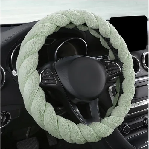Miniatura 12 de KVAEY - Funda para volante de coche de felpa suave, de 15 pulgadas, antideslizante y redonda, protector de volante de invierno, funda de volante