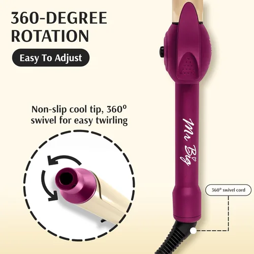 Miniatura 2 de Mr Big - Plancha rizadora extra larga de 1.25 pulgadas – barril XL de 9.5 pulgadas para cabello largo, varita de cerámica triple chapada para rizos