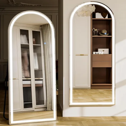 Miniatura 6 de GLSLAND Espejo LED arqueado de longitud completa, espejos de pie de cuerpo completo de 65 x 26 pulgadas con luz para dormitorio/guardarropa