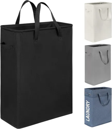 Miniatura 12 de Chrislley Cesta de Ropa Sucia Delgada de 25 Pulgadas 60L Cesta de Lavandería Estrecha con Asa Cesta Plegable para Ropa Sucia Portátil Organizador