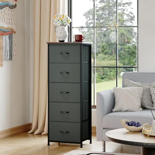 Miniatura 4 de Somdot - Cómoda alta para dormitorio con 5 cajones, organizador de almacenamiento con contenedores de tela extraíbles para armario, mesita de noche