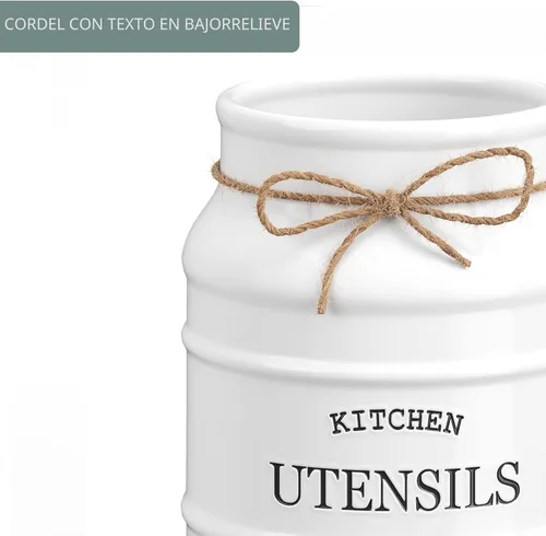 Miniatura 8 de Barnyard Designs Soporte de Utensilios de Cerámica de Granja para Encimera de Cocina, Vajilla Rústica Grande, Organizador de Herramientas de Cocina