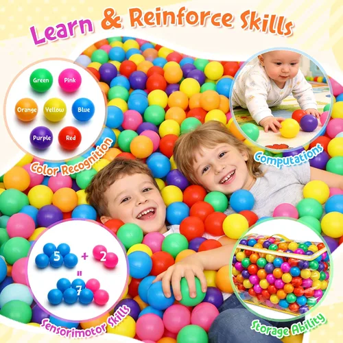 Miniatura 5 de Hovenlay Pelotas para hoyo de bolas, sin ftalatos, plástico a prueba de aplastamiento, 7 colores brillantes en juguetes reutilizables para niños