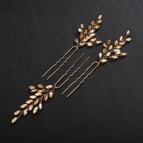 Miniatura 3 de Teyglen Horquillas de cristal para el pelo de novia con diamantes de imitación para el pelo, accesorios para el cabello hechos a mano con diamantes