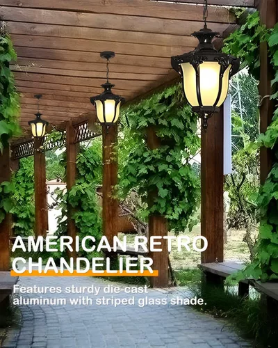 Miniatura 6 de Rústico victoriano E26 Lámpara colgante de techo exterior americana al aire libre impermeable araña jardín pasillo marco uva pabellón negro colgante