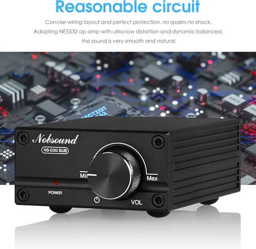 Miniatura 2 de Nobsound Mini amplificador de subwoofer de 100 W con paquete de fuente de alimentación DC 19V 4.74A, amplificador digital con adaptador