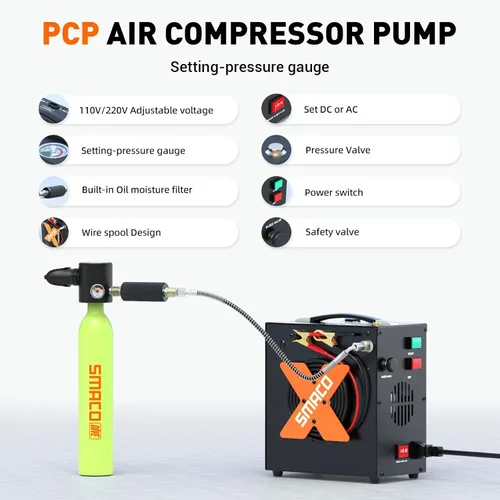 Miniatura 2 de Compresor de aire PCP 4500Psi/30Mpa Compresor de aire de alta presión para tanque de paintball/buceo, sin aceite, sin ruido y apagado automático