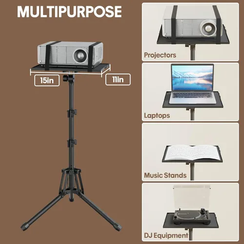Miniatura 6 de KOOV Soporte para proyector de altura ajustable de 20 a 61 pulgadas, soporte de trípode plegable para proyector con bandeja para mouse y soporte