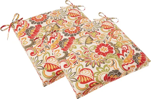 Miniatura 39 de Pillow Perfect Cojín floral brillante para silla de interior/exterior con lazos, 2 unidades, 15.5 x 18.5 pulgadas, azul/naranja Marlow