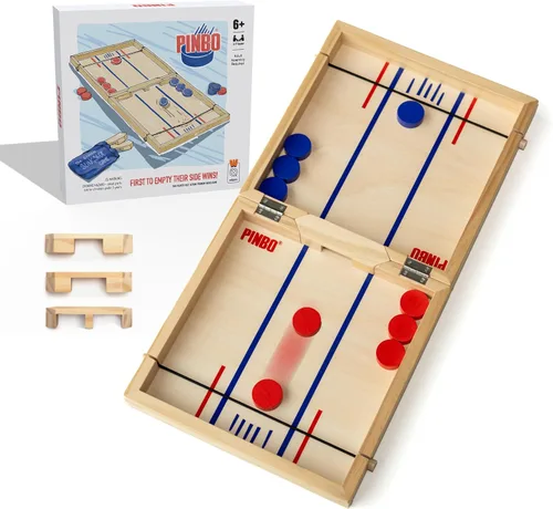 Pinbo El juego clásico de cabestrillo | Juego de mesa plegable de acción rápida para 2 jugadores de madera para niños y adultos | Ideal para viajes