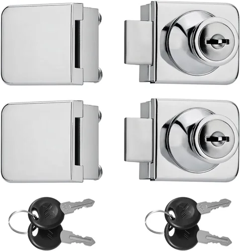 Miniatura 13 de Aleación de zinc sin taladro Cerradura de puerta de vidrio Cerradura de puerta doble Pantalla de gabinete 2 llaves para vidrio de 0.21-0.31