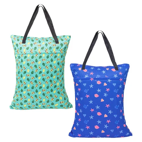 ALVA ALVABABY - Paquete de 2 pañales grandes de tela impermeable para colgar en seco y húmedo, con bolsillos dobles con cremallera, 25 x 18 pulgadas