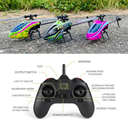 Miniatura 5 de FLYCOLOR Helicóptero RC F03 4Channel 2.4Ghz Control remoto con giroscopio de 6 ejes y retención de altitud y una tecla de despegue para Verde