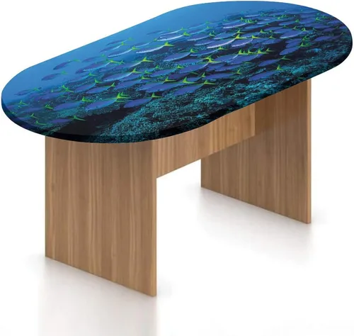 Miniatura 11 de XISUNYA Mantel ajustable ovalado de poliéster elástico, decoración del océano, mantel ajustable con estampado de playa y isla tropical, se adapta a