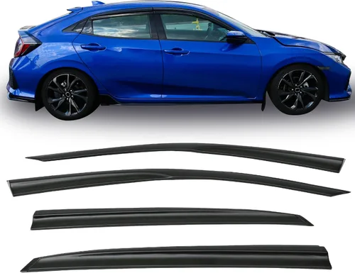 Miniatura 2 de IKON MOTORSPORTS Viseras adhesivas para ventana compatibles con Honda Civic Hatchback 2017-2021, estilo Mugen, protectores de lluvia teñidos de humo