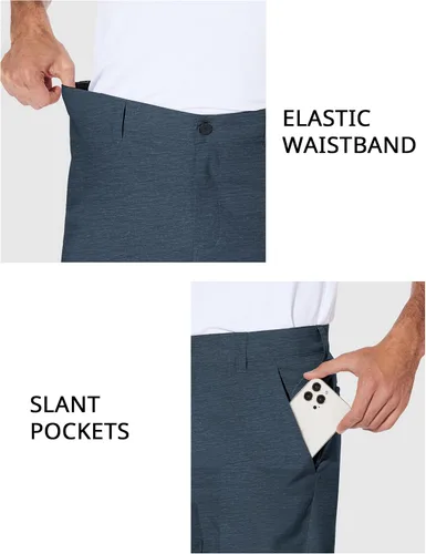 Miniatura 4 de PULI Vestido corto de golf elástico para hombre, de secado rápido, casual, ligero, frente plano, de 10 pulgadas, pantalones cortos híbridos