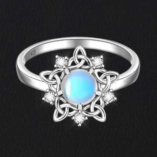 Miniatura 4 de Anillo de piedra lunar con nudo celta, piedra de nacimiento de junio, anillos de compromiso celta de eternidad, anillos de compromiso para mujer