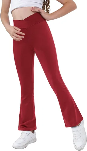 Miniatura 4 de Pantalones de yoga para niñas, cintura cruzada, pierna ancha, pantalones acampanados de entrenamiento de cintura alta