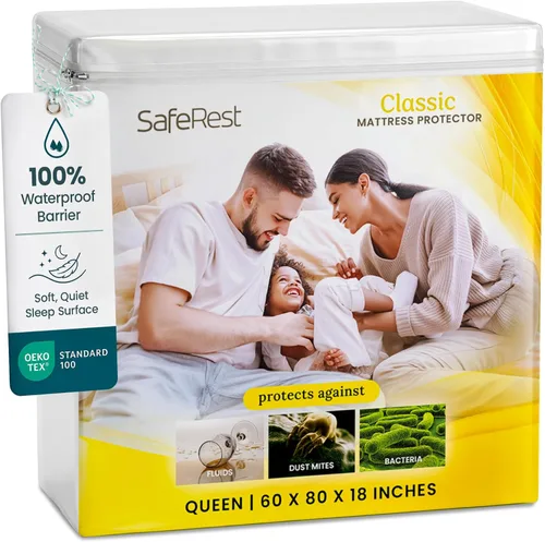 Miniatura 8 de SafeRest Protector de colchón impermeable tamaño individual – Funda de cama suave, transpirable y ajustada con bolsillos elásticos de 18" – Funda