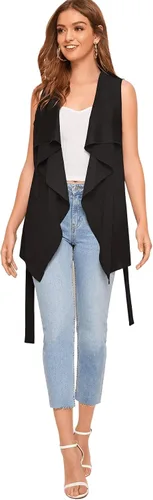 Miniatura 5 de SweatyRocks Cárdigan casual sin mangas para mujer con volantes y lazo frontal