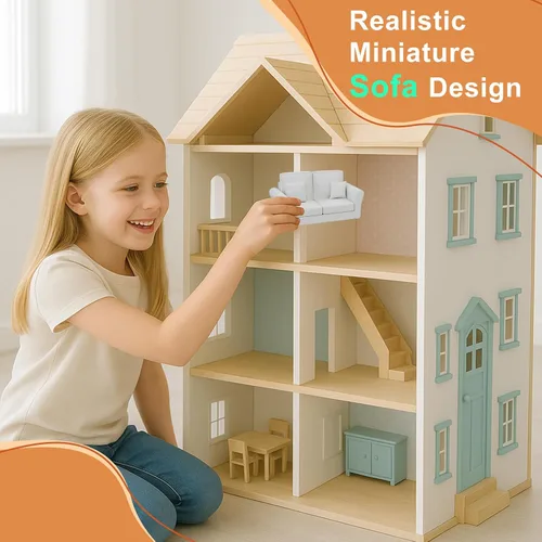 Miniatura 6 de Sofá de casa de muñecas, miniatura 1:12 para sala de estar, casa de muñecas realista, muebles de sala de estar para niños, coleccionistas