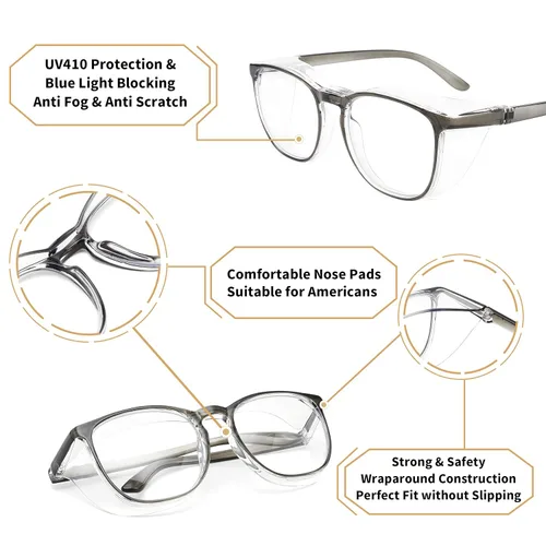 Miniatura 4 de Alsenor Gafas de seguridad antiniebla, gafas protectoras con bloqueo de luz azul, antipolvo, protección UV, para hombres y mujeres (Nuevo-Gris)