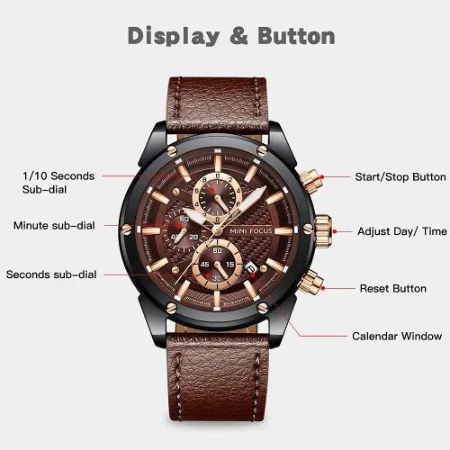 Miniatura 5 de Reloj de pulsera casual para hombre multifuncionalimpermeableluminosocalendario correa de cuero para hombre