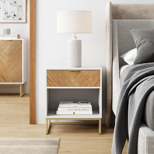 Miniatura 3 de Nathan James - Mesita de noche Kensi con diseño de madera abierta y cajón inferior, para dormitorio o sala de estar, uso como mesa auxiliar