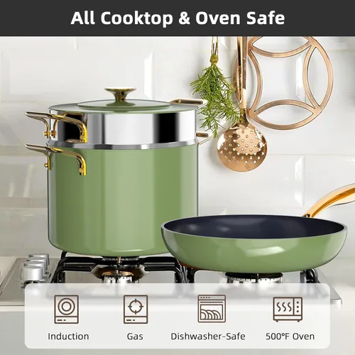 Miniatura 5 de Nuwave Lux LE - Juego de utensilios de cocina de 13 piezas con elegante mango dorado, cerámica antiadherente con infusión de diamante, sin PFAS