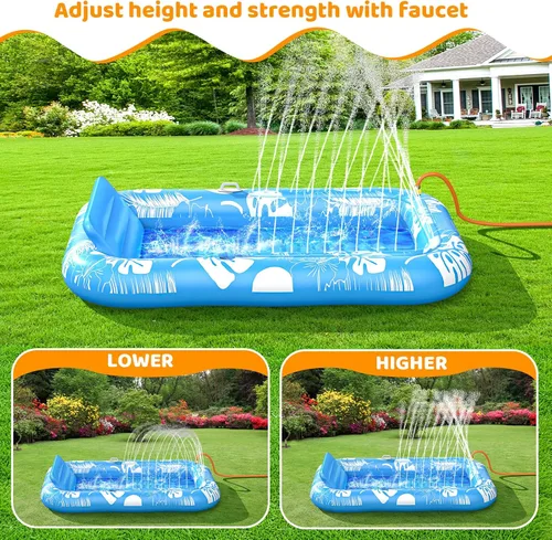 Miniatura 2 de Inflatable Tanning Pool Lounger Float with Sprinkler, 77" x 48" Pool Floats Adult with Pillow, 6 in 1 Suntan Tub Raft Floatie with Drink Holder