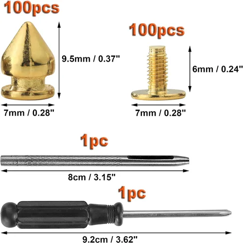 Miniatura 2 de YORANYO 100 juegos de clavos y tachuelas de 0.374 in para ropa, remaches de metal, remaches para cuero, pinchos punk, accesorios, tachuelas y picos