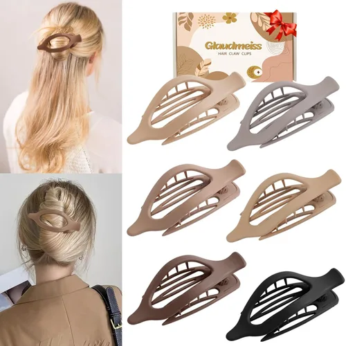 6 Paquetes de Pinzas Planas en Forma de Garra para Mujeres, Pinza de Cabello Plana Concord Francesa, Pinzas de Cabello Curvas Mate en Forma de Garra