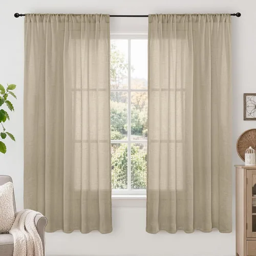 Miniatura 149 de BGment Cortinas de lino café de 30 pulgadas de largo para ventana pequeña, cortinas de media ventana beige semitransparentes ligeras con bolsillo