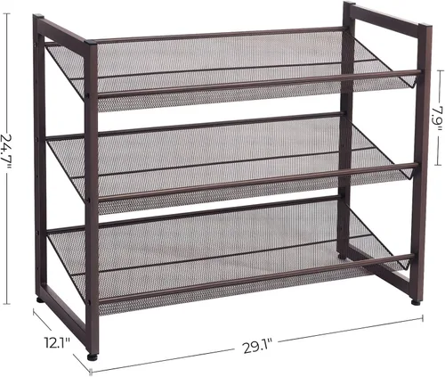 Miniatura 3 de SONGMICS ULMR03A organizador de zapatos con 3 estantes de metal apilables en dos posiciones (plano e inclinado) para armario, habitación o entrada