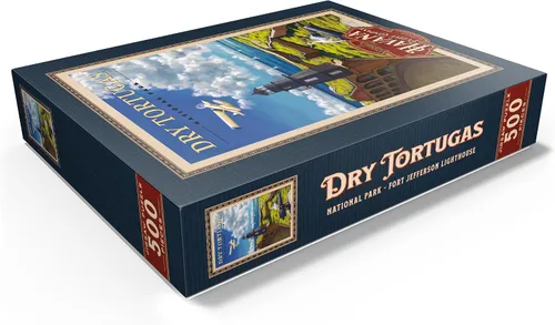Miniatura 3 de MyPuzzle Dry Tortugas National Park - Faro de Fort Jefferson, póster de viaje vintage, rompecabezas prémium de 500 piezas para adultos
