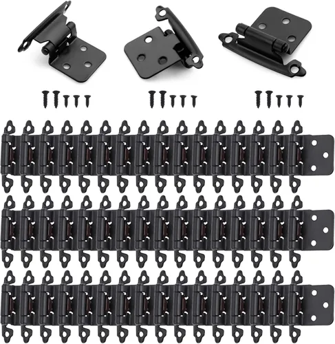 Miniatura 10 de 12 bisagras negras para puerta de gabinete, bisagras de cierre automático de cocina superpuestas de 1/2 pulgada (6 pares)