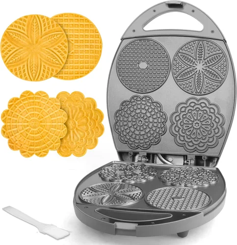 Miniatura 7 de Baker's Friend Multi Pizzelle Maker Eléctrico, plancha Stroopwafel, máquina para hacer galletas waffle Pizzelle de 4 x 4.5 pulgadas con control