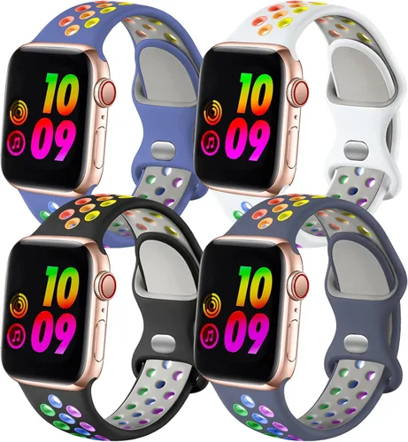 Miniatura 15 de Adorve 4 Pack Sport Bands Compatible with Apple Watch Bands for Men Women 49mm 46mm 45mm 44mm 42mm 41mm 40mm 38mm,Breathable Soft Silicone Strap for