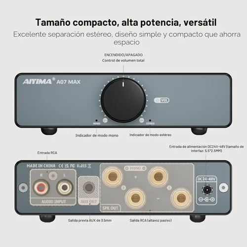 Miniatura 2 de AIYIMA A07 MAX Amplificador Estéreo de 2 Canales para Audio del Hogar 300W*2 TPA3255 Clase D Amplificador de Potencia/Amplificador Mono Enlazable