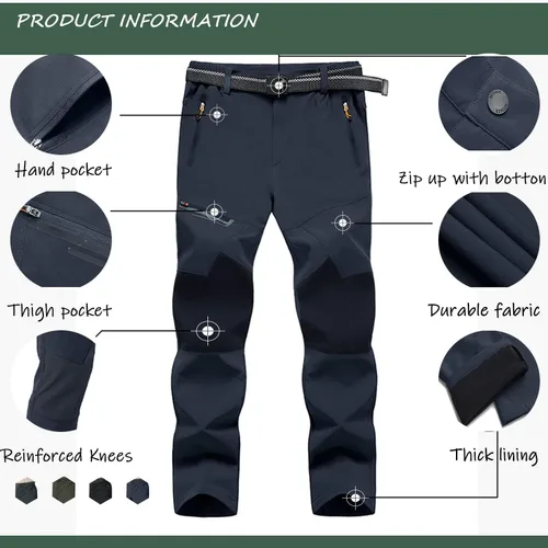 Miniatura 5 de TACVASEN pantalones de senderismo para hombre con forro polar reforzados en las rodillas ligeros para esquí y snowboard sin cinturón