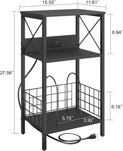 Miniatura 3 de Sthmec - Mesa auxiliar de 3 niveles con estación de carga, tocadiscos LED para almacenamiento de vinilo, estante de discos para álbumes, mesas