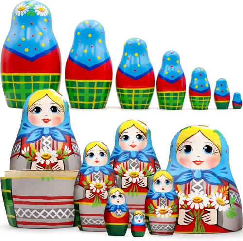 Miniatura 2 de AEVVV Juego de 7 muñecas rusas de anidación - Muñeca Matryoshka en vestido tradicional bielorruso - Muñeca rusa con acianos, espiguillas y flores