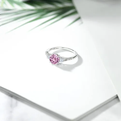Miniatura 167 de Gem Stone King Anillo de compromiso de 3 piedras preciosas redondas de oro blanco de 10 quilates con piedra natal de 0.236 in con piedra natal
