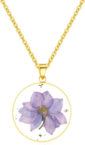 Miniatura 88 de Forget-Me-Not and Queen Anne's Lace Pressed Wildflower Necklace Birth Month Real Flower Necklace Gold/Silver Pressed Flower Jewelry