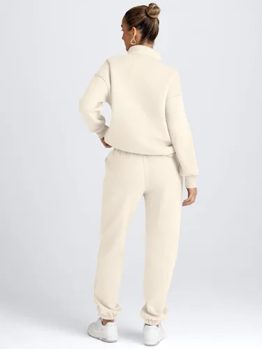 Miniatura 5 de AUTOMET Conjunto deportivo de 2 piezas para mujer, manga larga, media cremallera y pantalones deportivos holgados con bolsillos