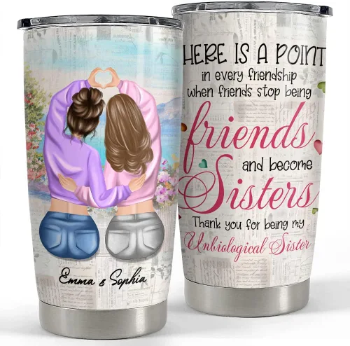 SANDJEST Taza personalizada para mejores amigas de 20oz y 30oz con tapa - Regalo para mejores amigas, mujeres, niñas, hermana - Navidad, cumpleaños
