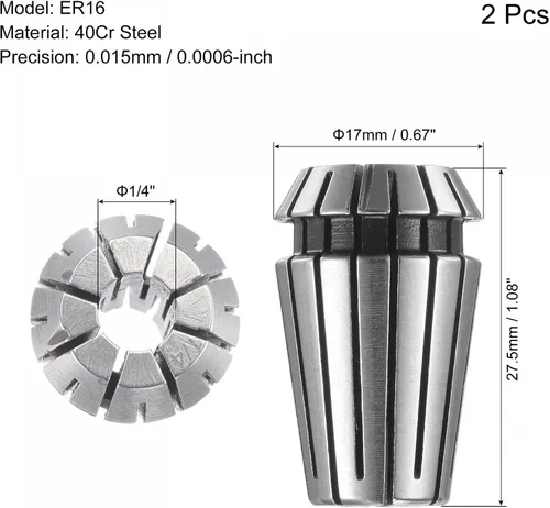 Miniatura 2 de uxcell ER16 Spring Collet, 1/4" Chuck para máquina de grabado CNC Torno Fresado 2pcs