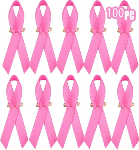 100 pines de cinta rosa para concientización sobre el cáncer de mama, recaudación de fondos, botones de solapa, caridad, eventos públicos y