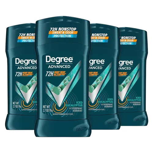 Degree Desodorante antitranspirante avanzado para hombre, eucalipto hielo, 4 unidades, 72 horas, desodorante de protección contra el sudor y el olor